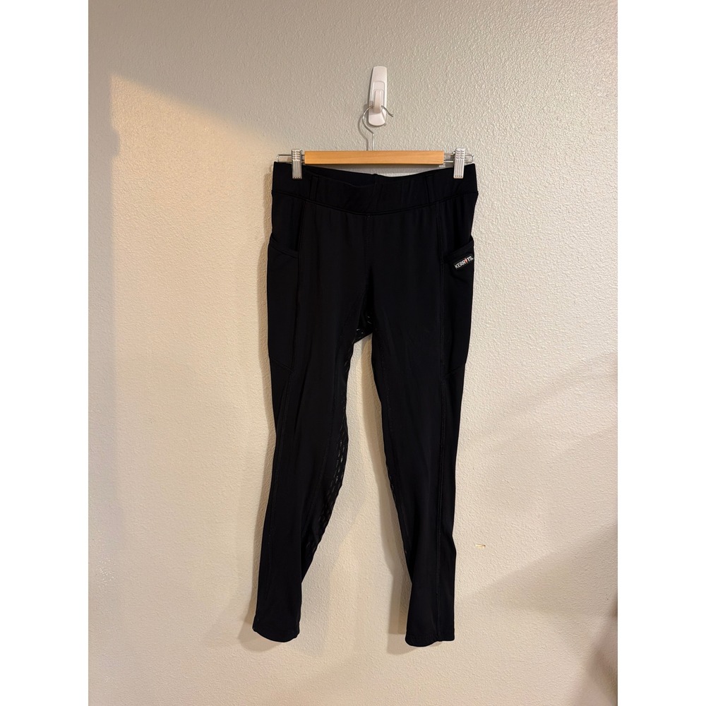 Kerrits Riding Tights Women Lg Black Full Seat Grip Pockets Equestrian Breeches